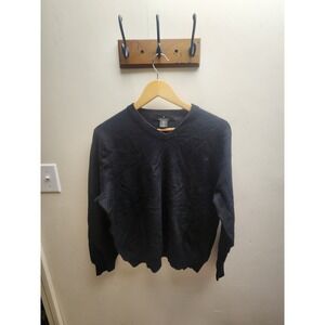 Daniel‎ Bishop Mens L Black V Neck 100% Extra Fine Merino Wool Sweater